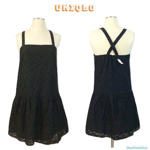 UNIQLO Black Eyelet Lace Drop Waist Sundress